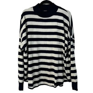 Madewell Ashbury Mock Neck Wool Blend Striped Dark Indigo Sweater NWT